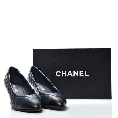 Chanel Calfskin Quilted Cap Toe Camellia Pumps 38 Navy Black 11 of 11