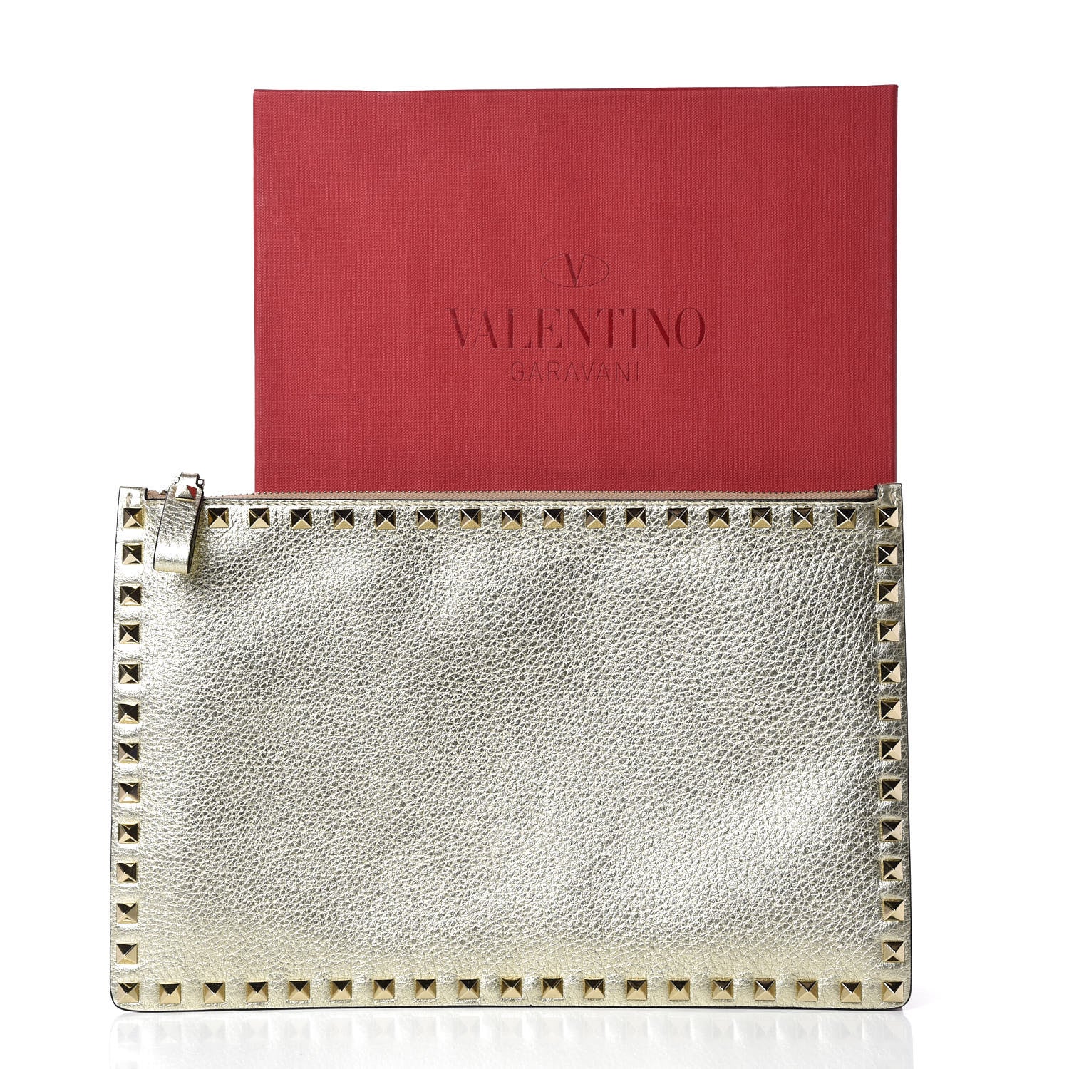 Valentino Garavani Grained Calfskin Large Rockstud Zip Pouch Platino 8 of 8