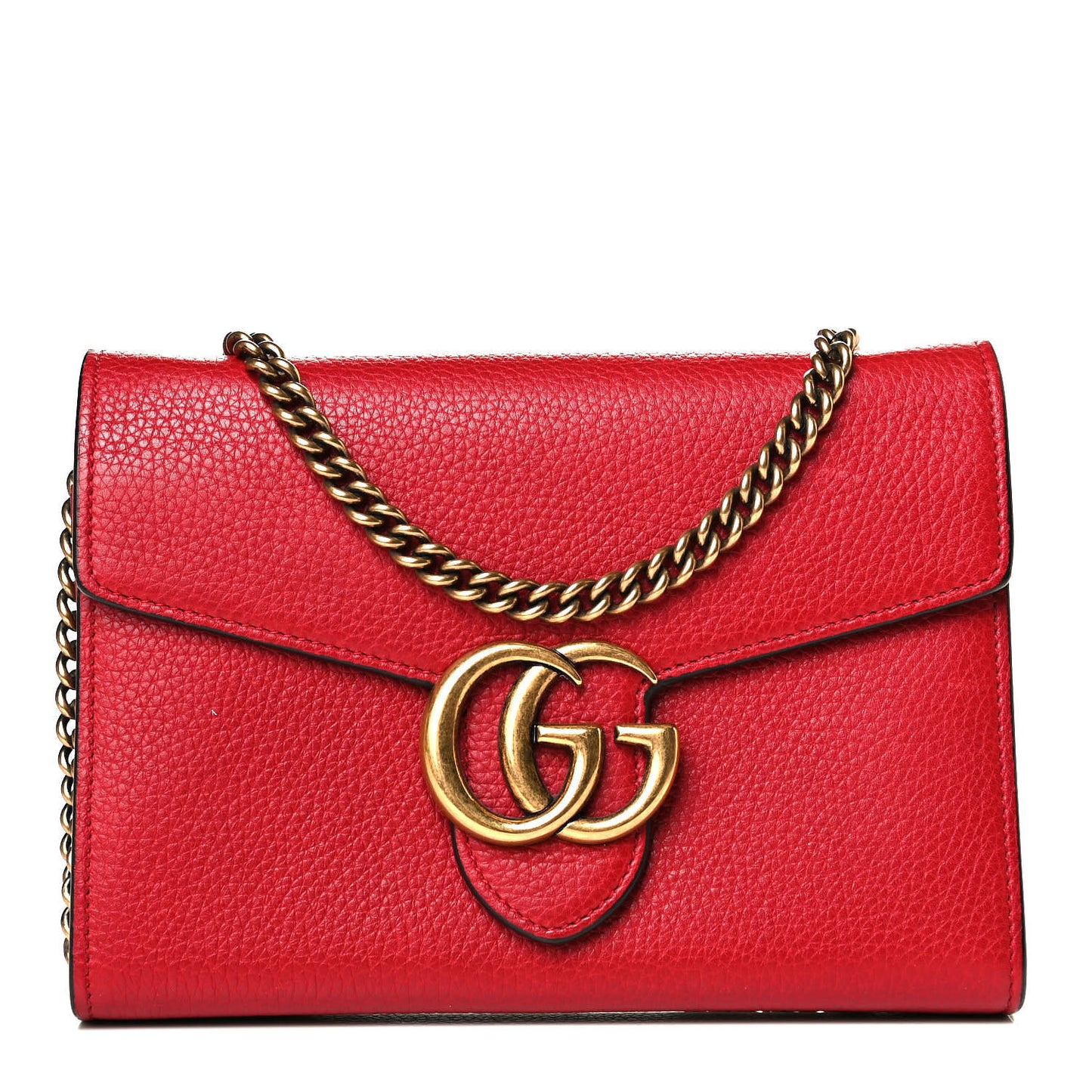 Calfskin GG Marmont Chain Wallet Vulcanic Red