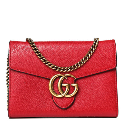 Gucci Calfskin GG Marmont Chain Wallet Vulcanic Red 1 of 6