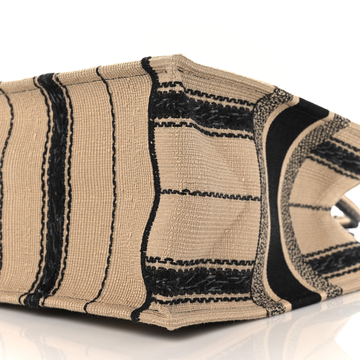 Canvas Embroidered Medium Bayadere Book Tote Black Beige