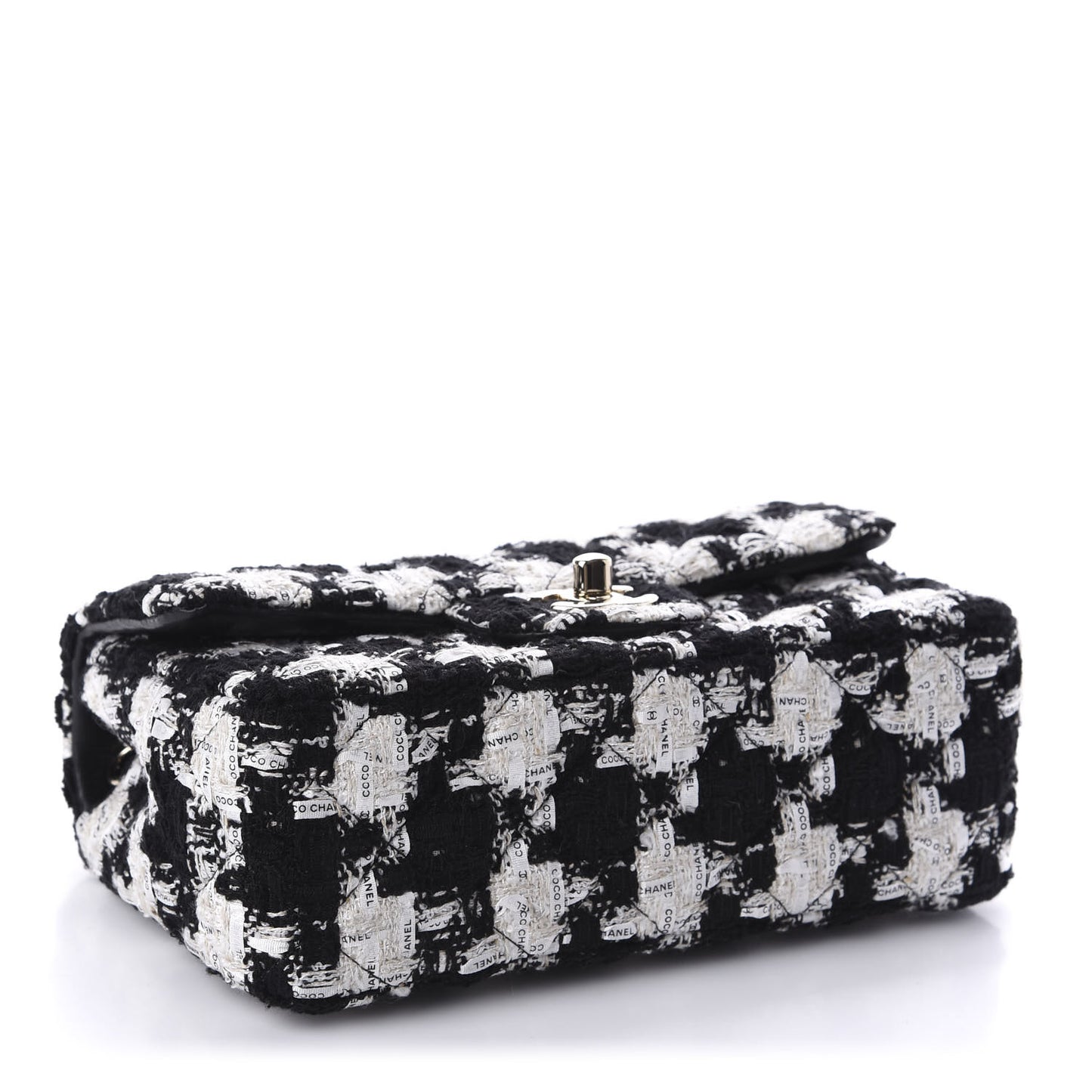 Tweed Quilted Mini Rectangular Flap Black Ecru White