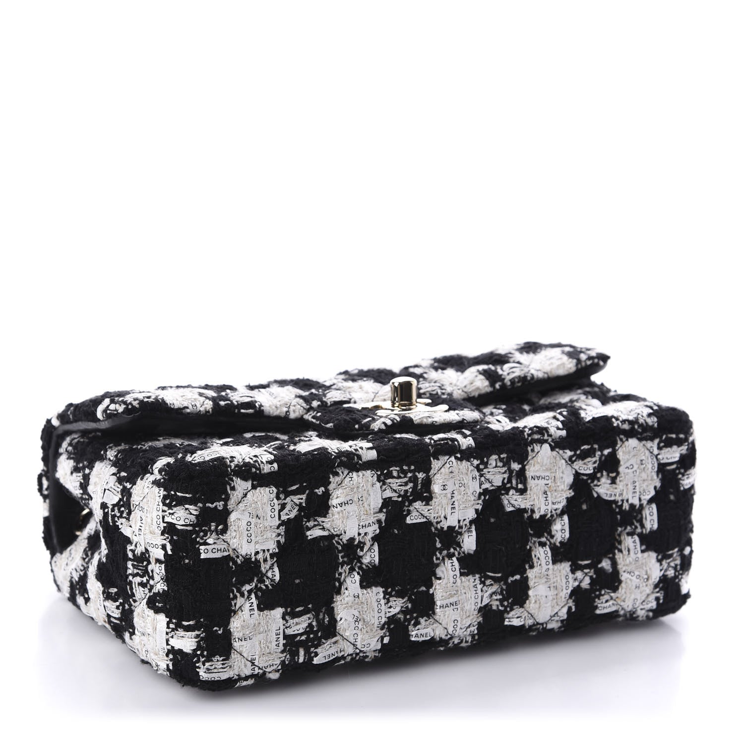 Chanel Tweed Quilted Mini Rectangular Flap Black Ecru White 4 of 11