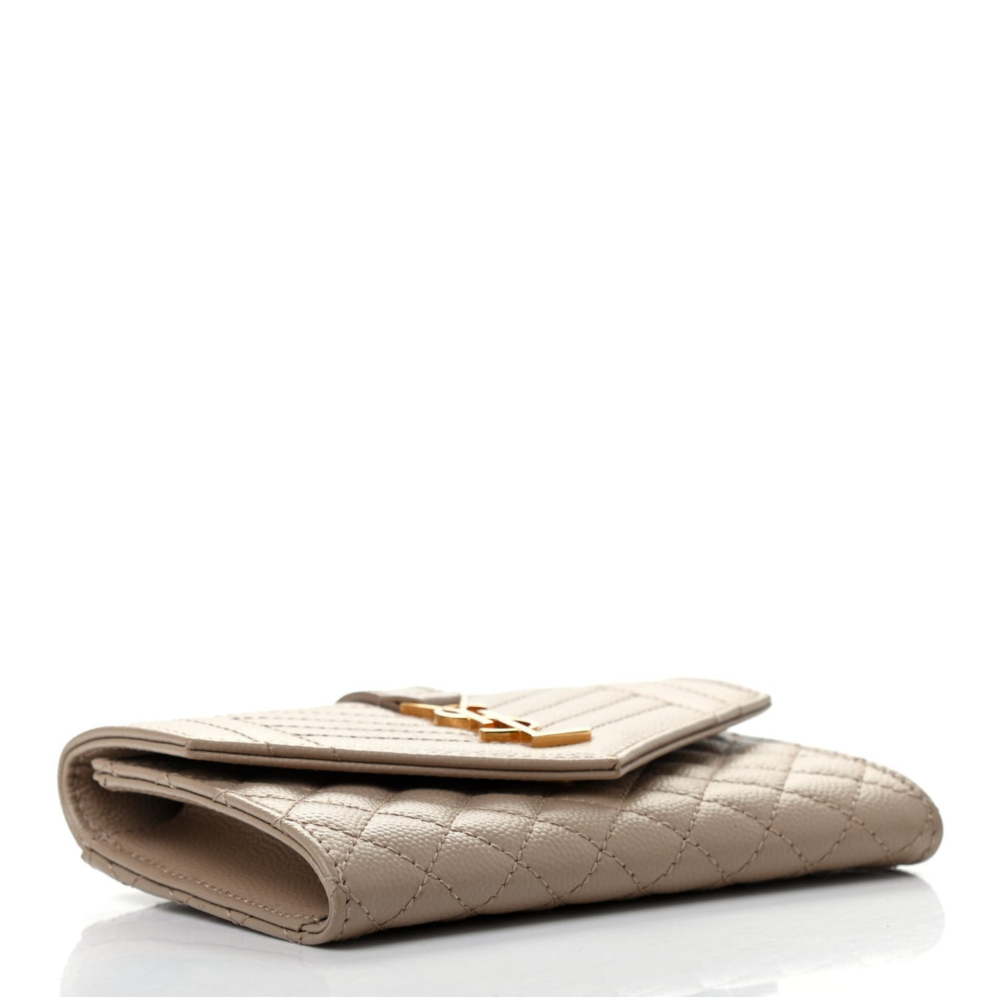 Grain De Poudre Textured Mixed Matelasse Triquilt Small Monogram Envelope Wallet Dark Beige