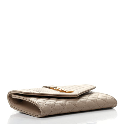Saint Laurent Grain De Poudre Textured Mixed Matelasse Triquilt Small Monogram Envelope Wallet Dark Beige 3 of 7