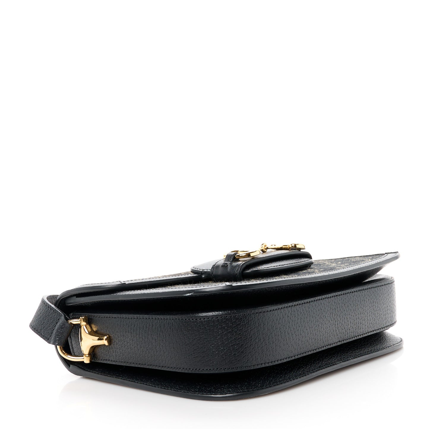Jacquard Black Denim GG Monogram Textured Dollar Calfskin Horsebit 1955 Shoulder Bag Black Ivory