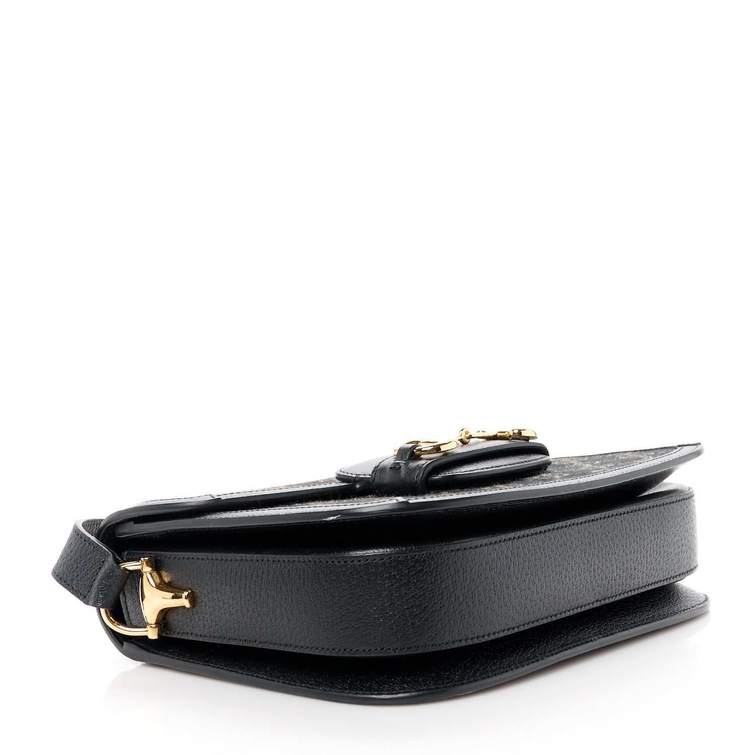 Gucci Jacquard Black Denim GG Monogram Textured Dollar Calfskin Horsebit 1955 Shoulder Bag Black Ivory 4 of 12