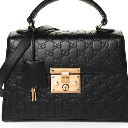 Gucci Guccissima Signature Small Padlock Top Handle Bag Black 10 of 18