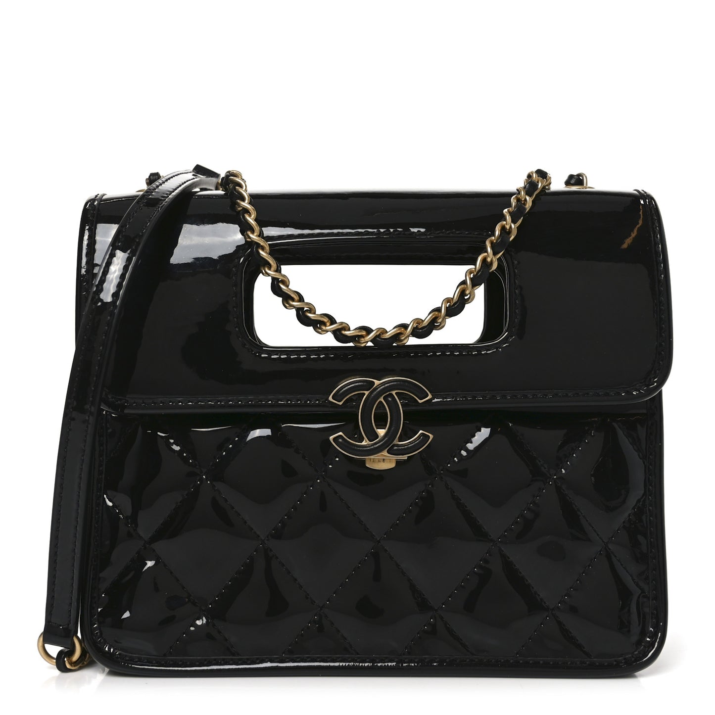 Patent Quilted Mini Graphic Catch Flap Black