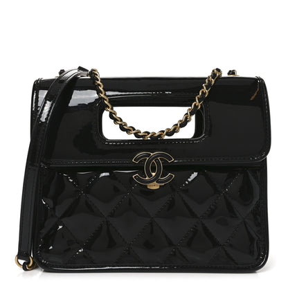 Chanel Patent Quilted Mini Graphic Catch Flap Black 1 of 10