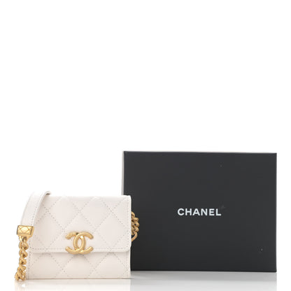 Chanel Caviar Quilted Bracelet On Chain Clutch White 13 of 13