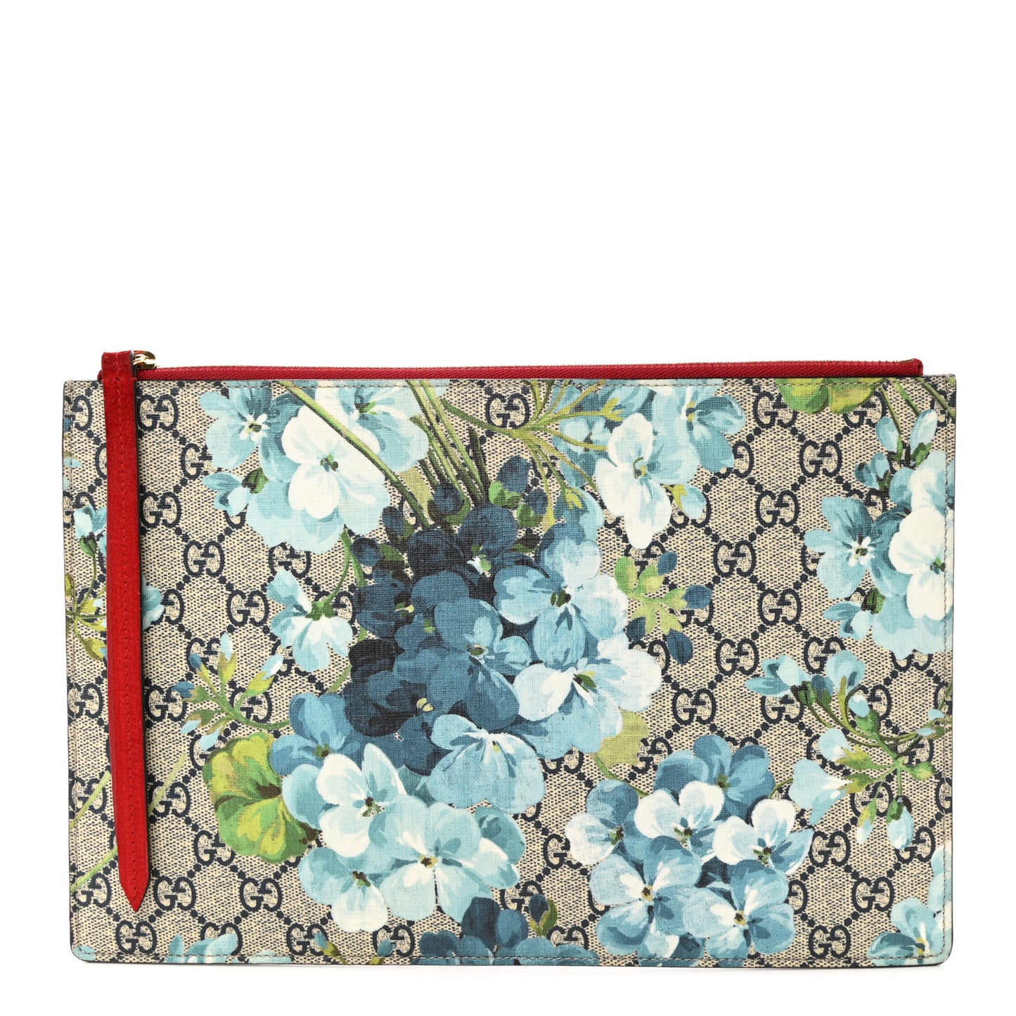 GG Supreme Monogram Blooms Suede Large Zip Pouch Blue