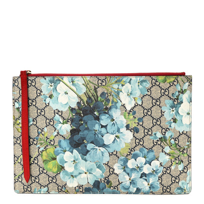 Gucci GG Supreme Monogram Blooms Suede Large Zip Pouch Blue 1 of 7