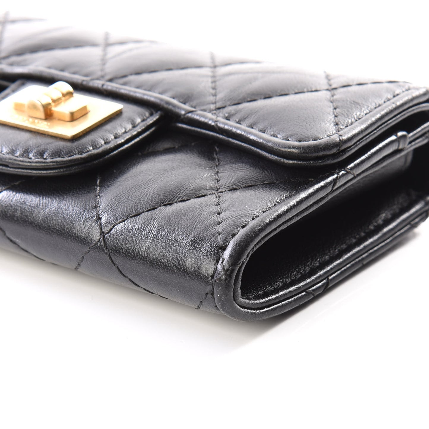 Aged Calfskin Quilted Reissue Flap Card Holder Black