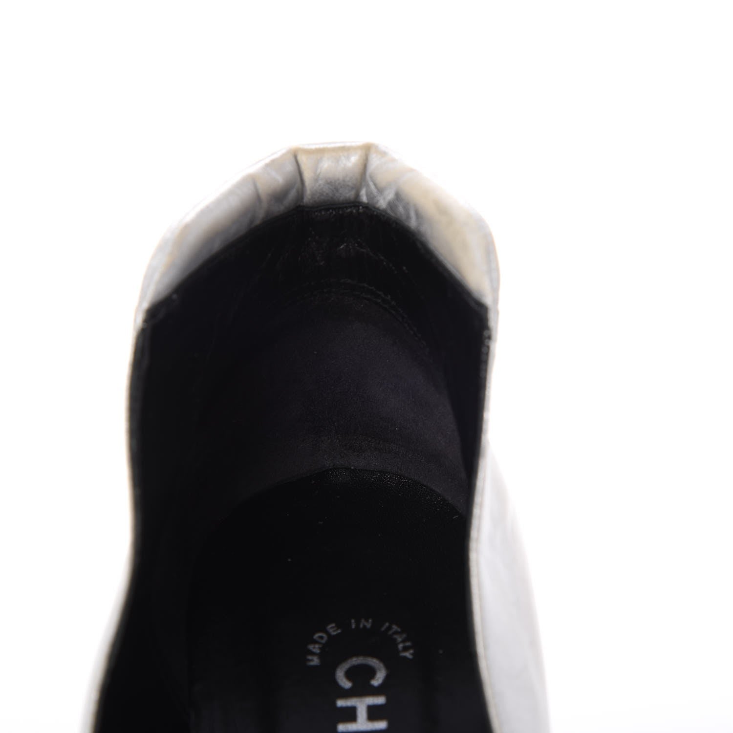 Chanel Metallic Lambskin Patent Cap Toe CC Pumps 39.5 Silver Black 12 of 19