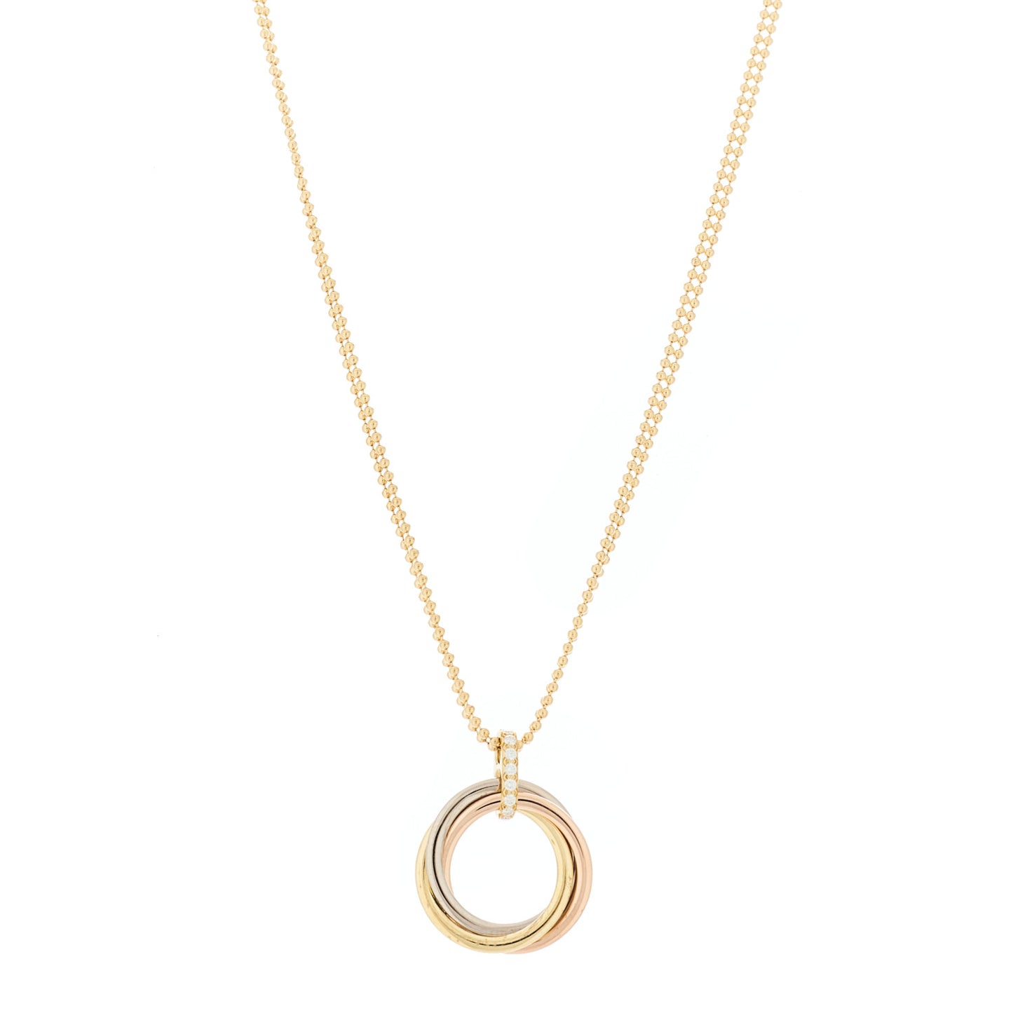 18K Pink Yellow White Gold Diamond Trinity Double Bead Chain Pendant Necklace