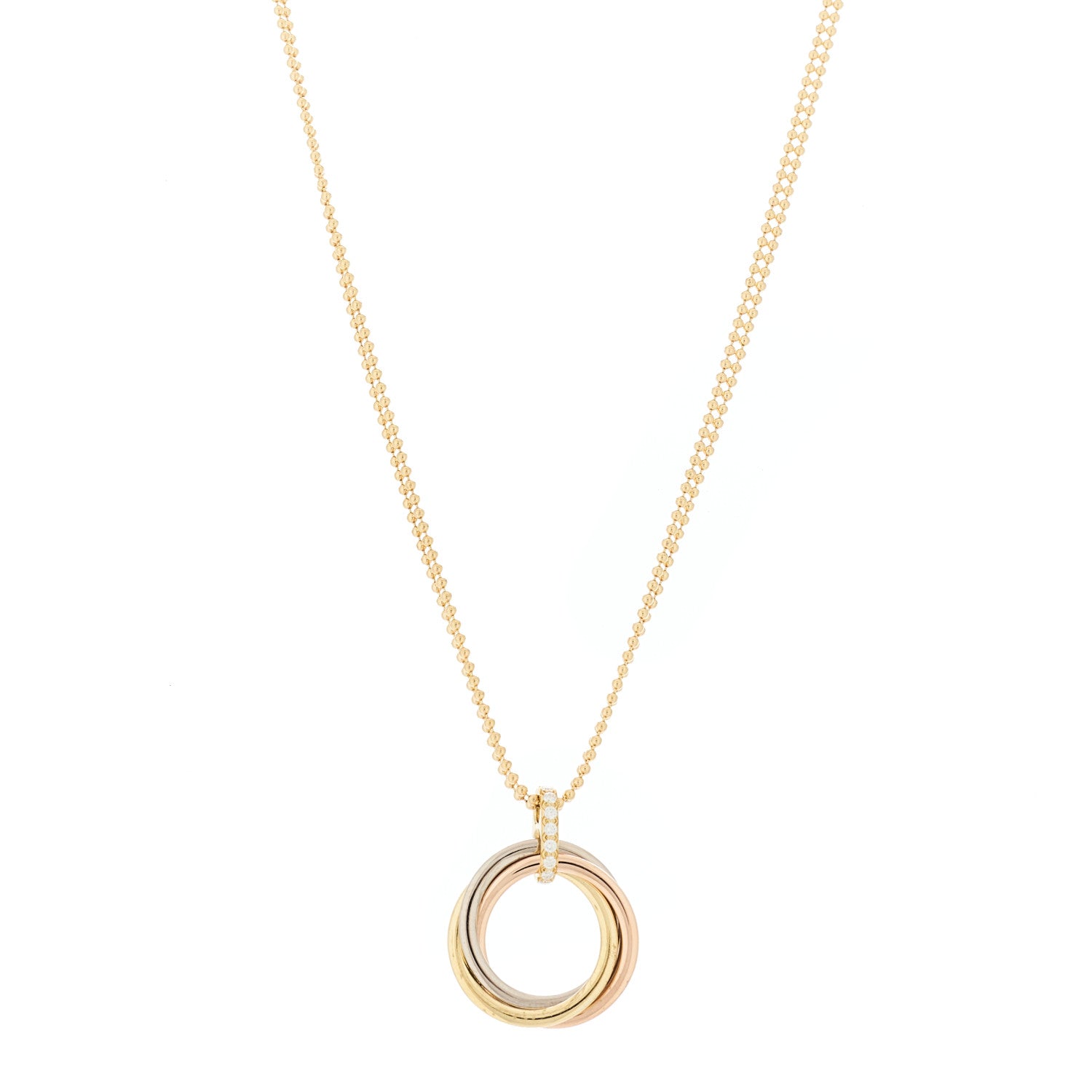 Cartier 18K Pink Yellow White Gold Diamond Trinity Double Bead Chain Pendant Necklace 1 of 7
