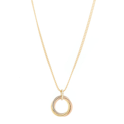 Cartier 18K Pink Yellow White Gold Diamond Trinity Double Bead Chain Pendant Necklace 1 of 7