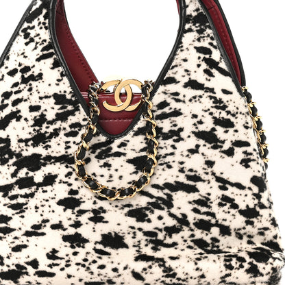 Chanel Pony Hair Printed Chic Lady Small Shopping Tote White Black 8 of 10