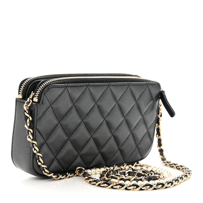 Chanel Iridescent Lambskin Quilted Pearl Clutch With Chain Black 3 of 12