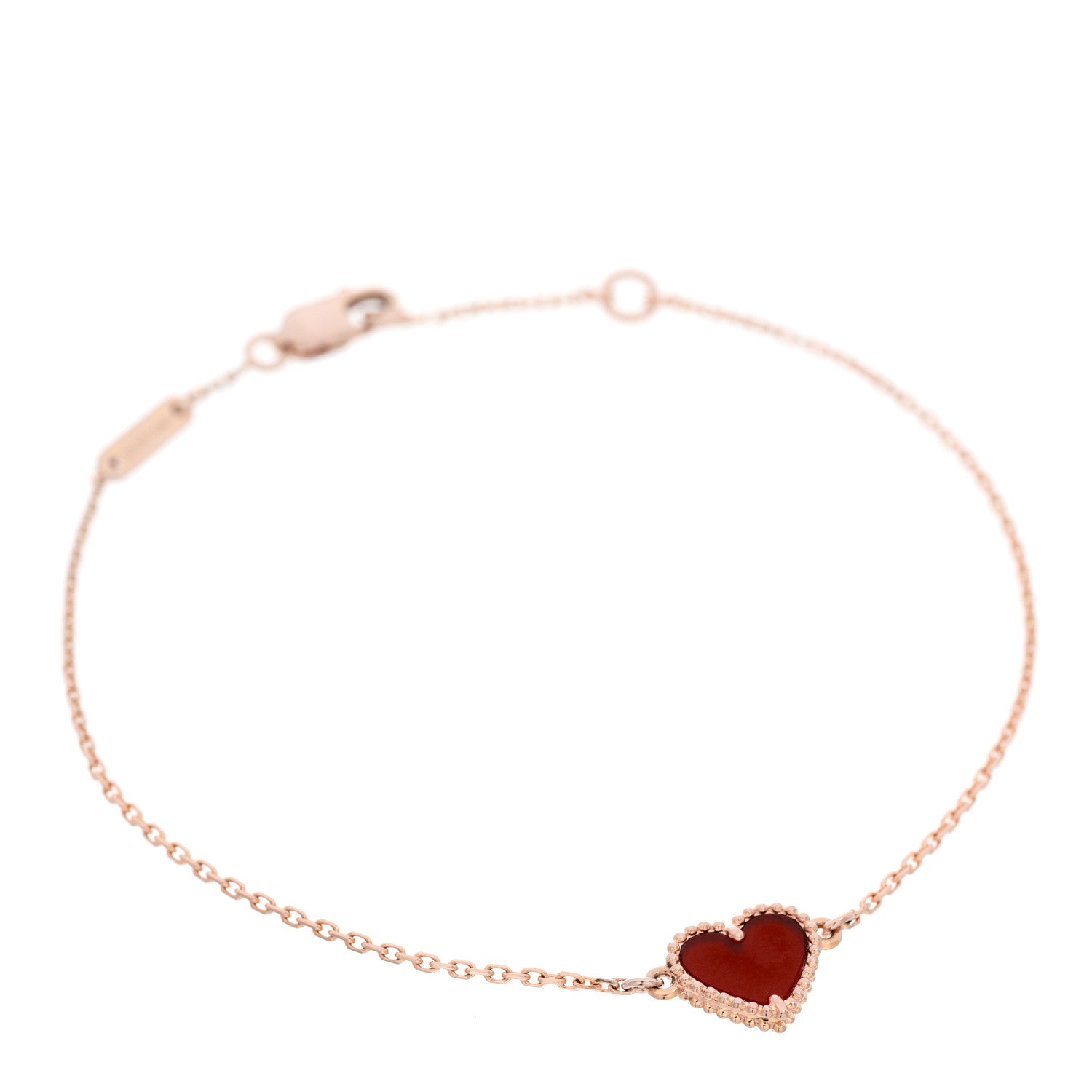 Van Cleef & Arpels 18K Rose Gold Carnelian Sweet Alhambra Heart Bracelet 1 of 5