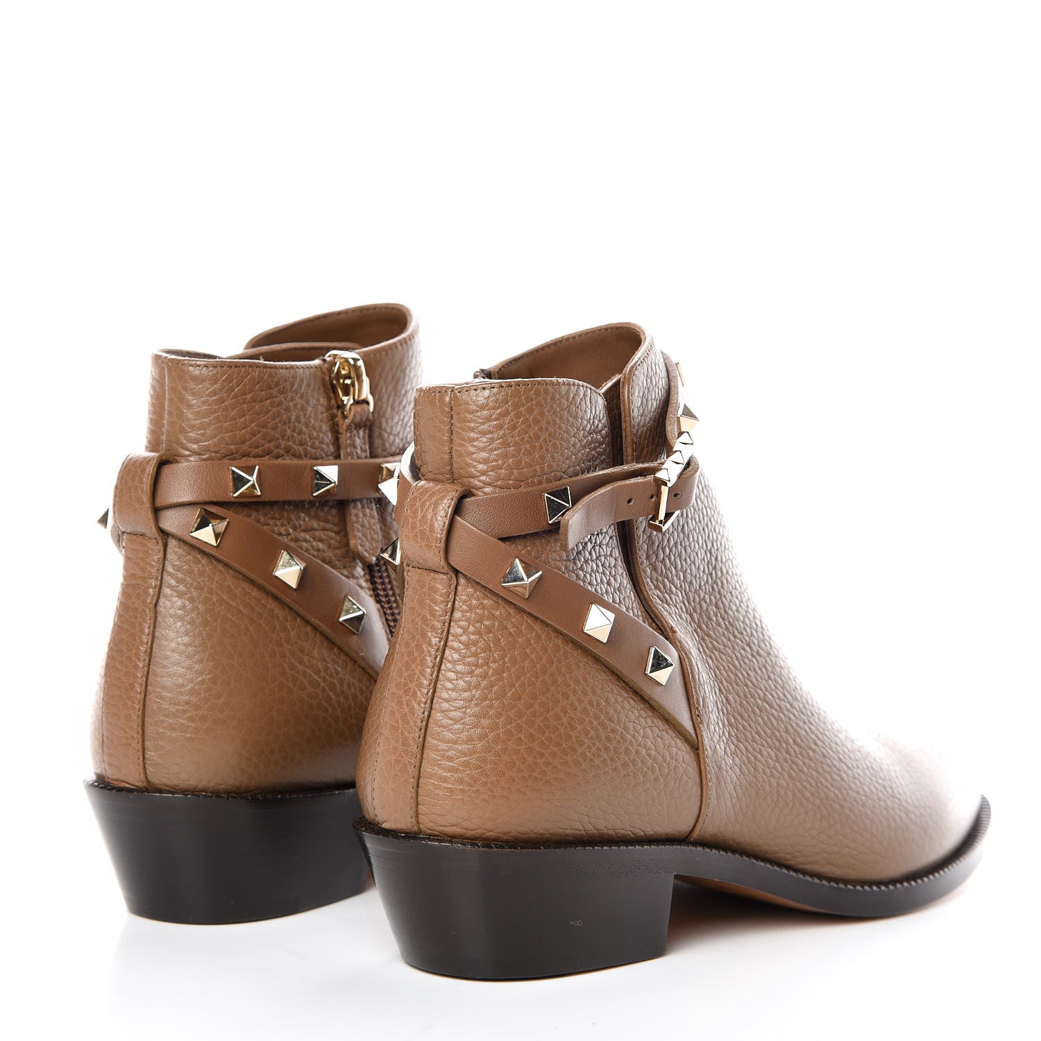 Valentino Garavani Grained Calfskin Rockstud Single Buckle 35mm Cowboy Ankle Boots 37 Nocciola 4 of 8