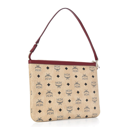 MCM Visetos Liz Shopper Tote Pouch Beige Ruby Red 3 of 6