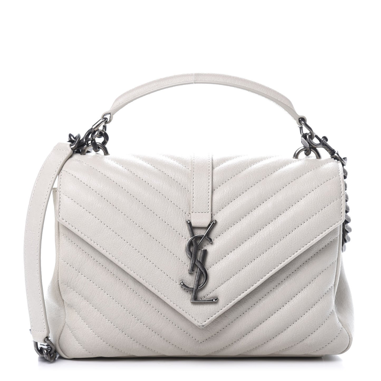 Sheepskin Matelasse Chevron Monogram Medium College Bag Dove White