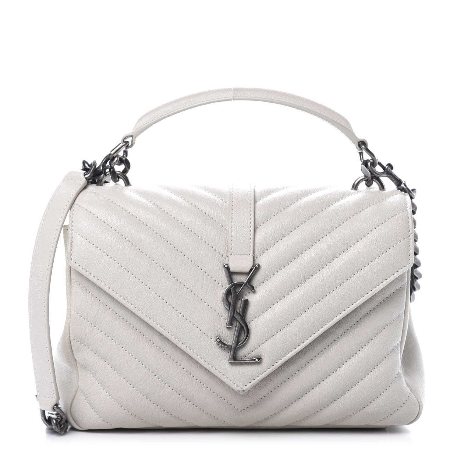 Saint Laurent Sheepskin Matelasse Chevron Monogram Medium College Bag Dove White 1 of 9