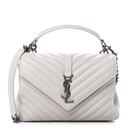 Saint Laurent Sheepskin Matelasse Chevron Monogram Medium College Bag Dove White 1 of 9