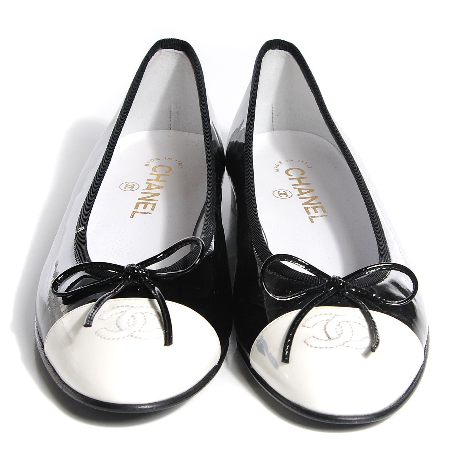 Chanel Patent Cap Toe Ballerina Flats 38.5 White Black 2 of 8