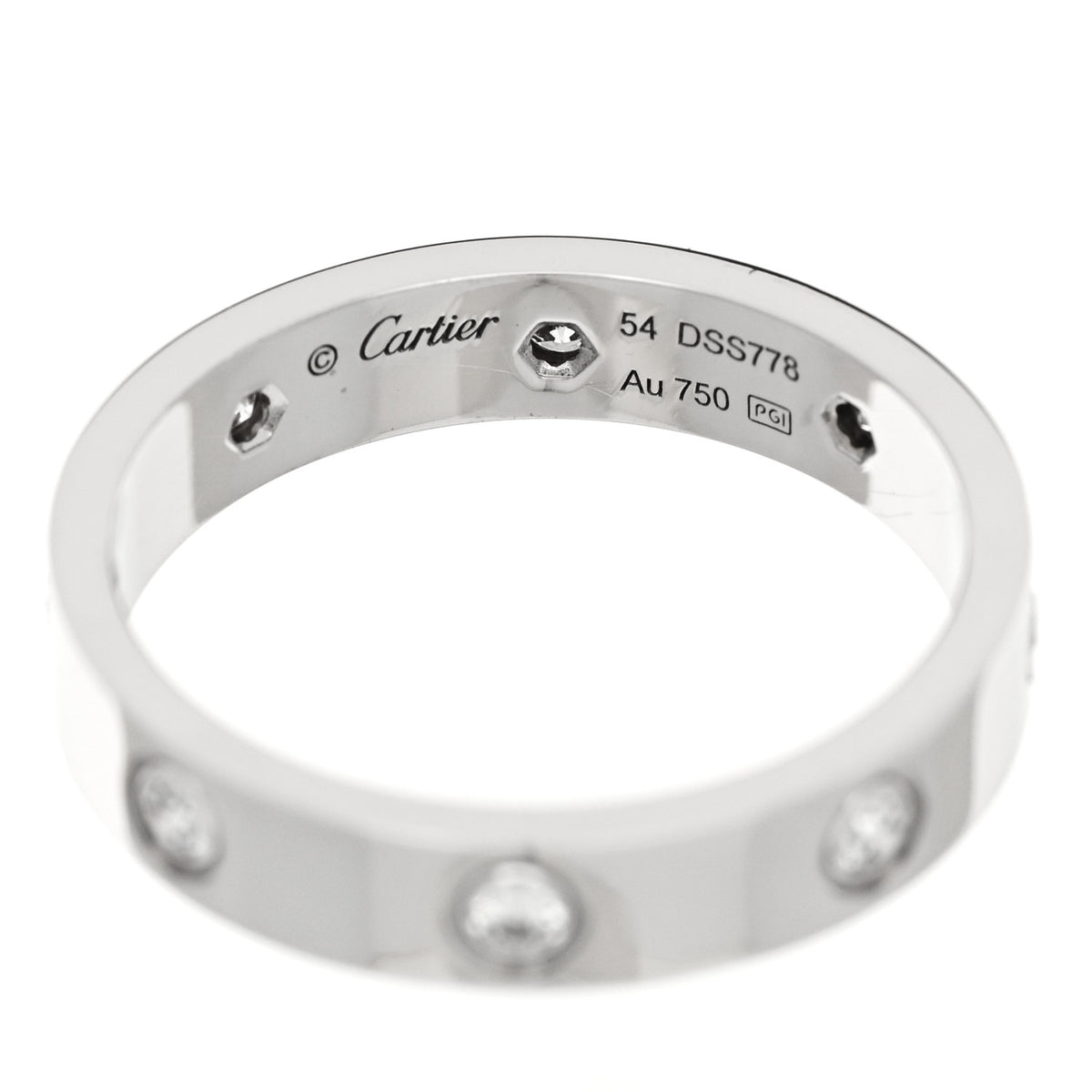 18K White Gold 8 Diamond 4mm LOVE Wedding Band Ring 54 6.75
