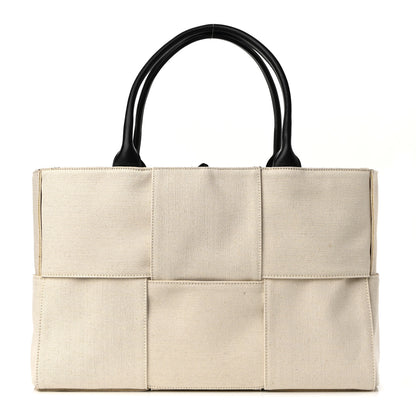 Bottega Veneta Canvas Maxi Intrecciato Medium Arco Tote Beige Black 3 of 10