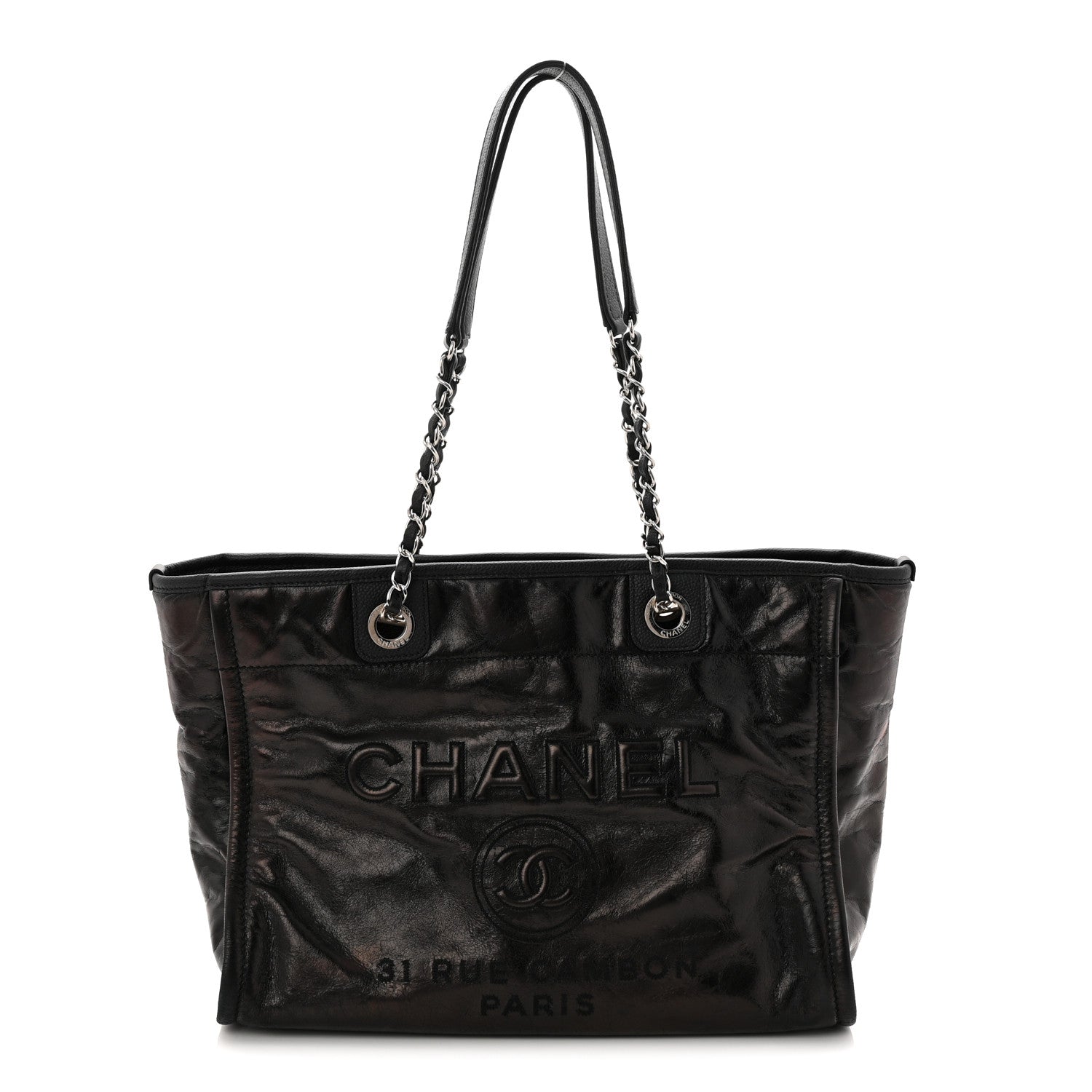 Chanel Glazed Calfskin Small Deauville Tote Black 1 of 9