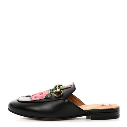 Gucci Calfskin Flower Embroidered Princetown Slippers 35 Black 1 of 9
