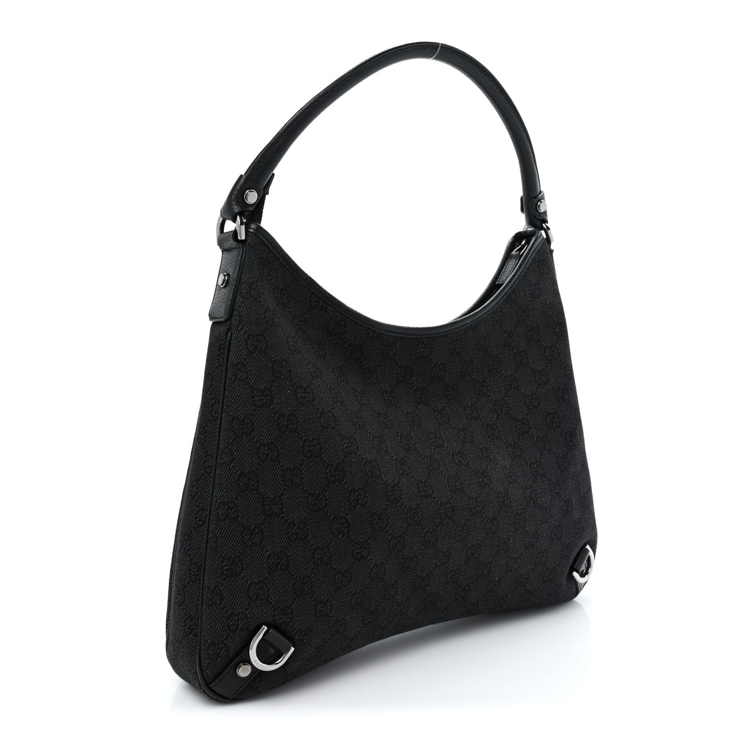 Gucci Denim Monogram Abbey D Ring Hobo Black 3 of 13