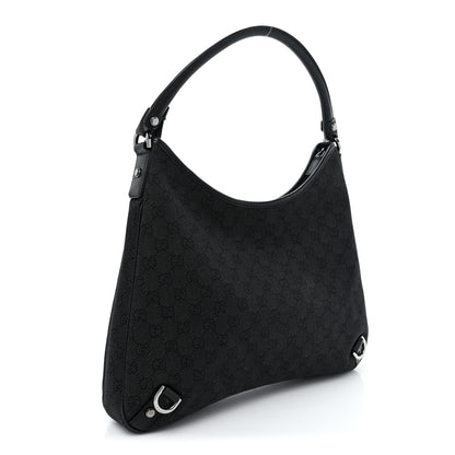 Gucci Denim Monogram Abbey D Ring Hobo Black 3 of 13