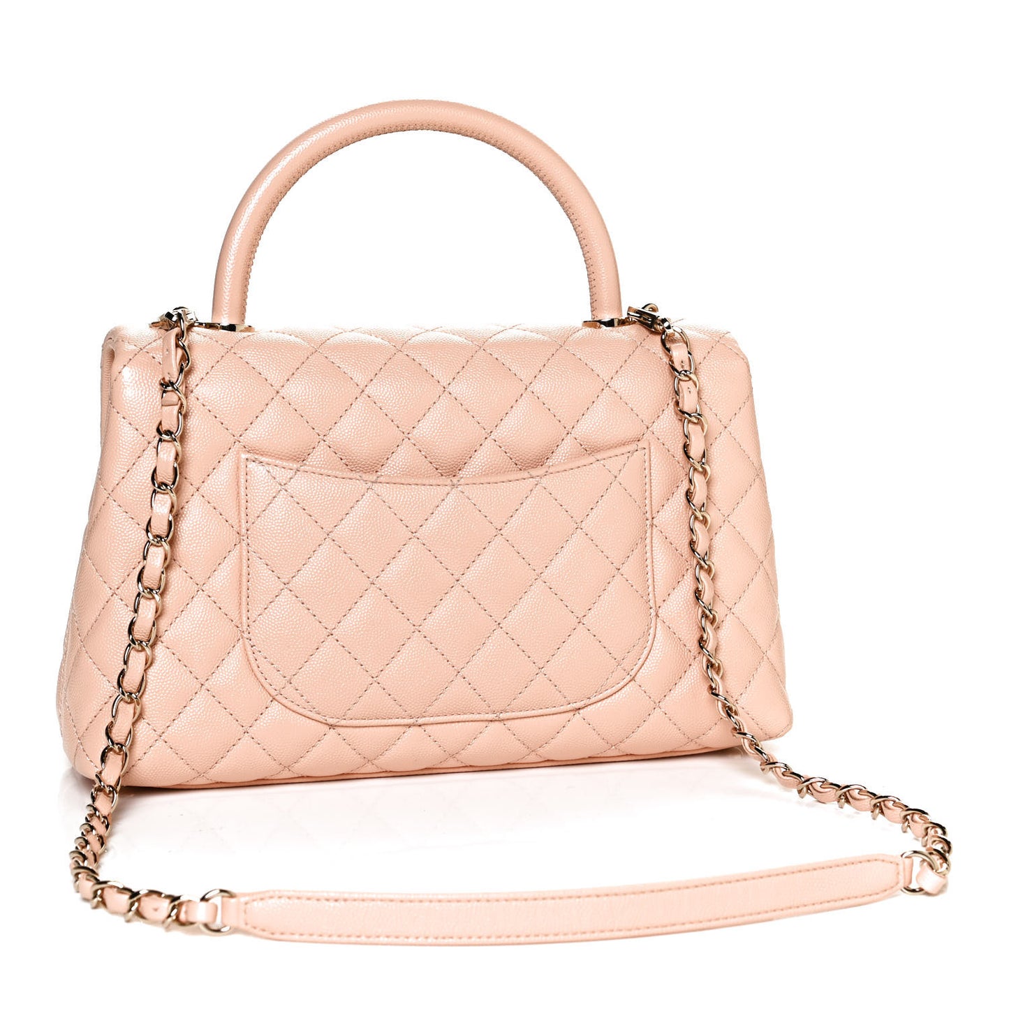 Caviar Quilted Small Coco Handle Flap Beige