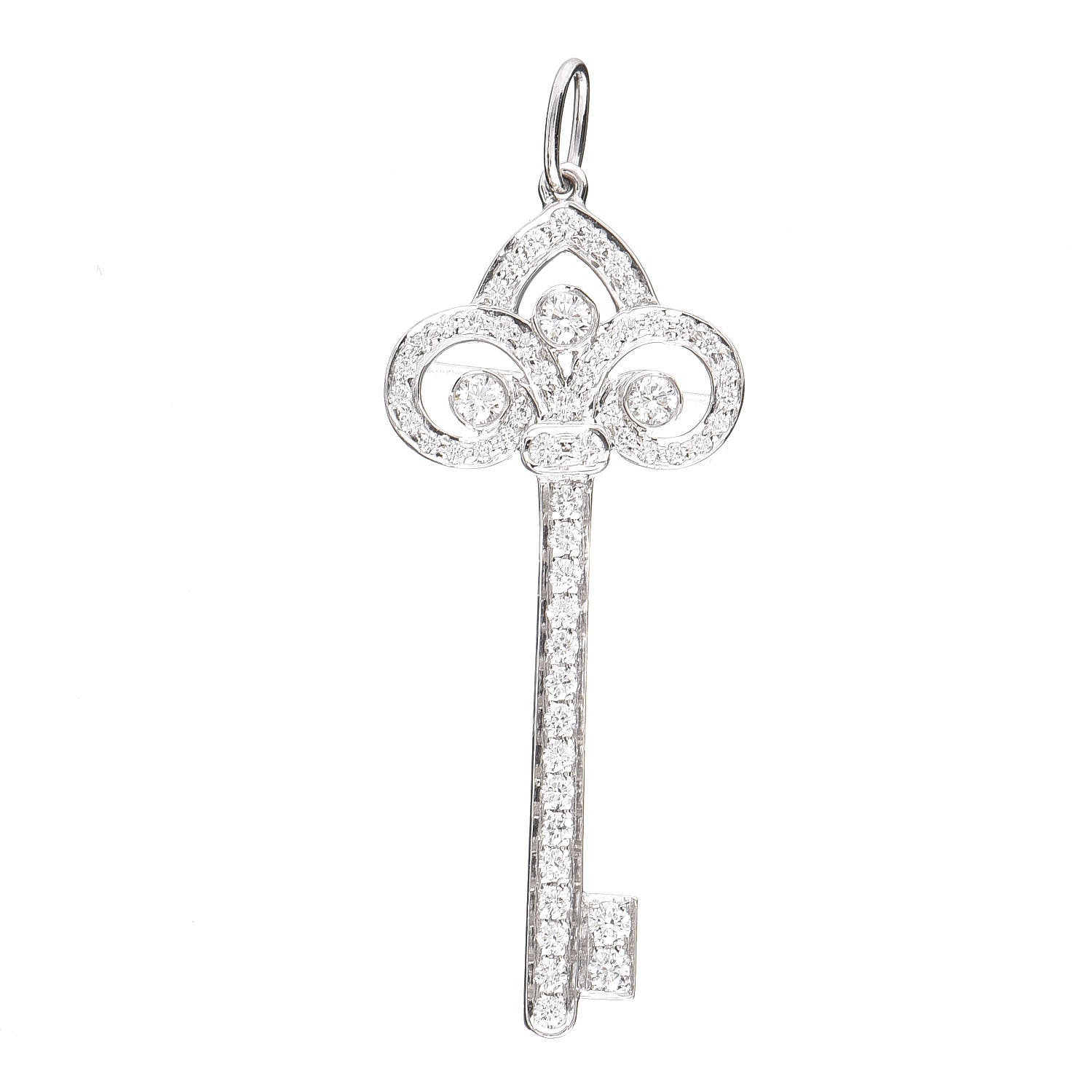 Tiffany Platinum Diamond .41ct Fleur De Lis Key Pendant 1 of 4