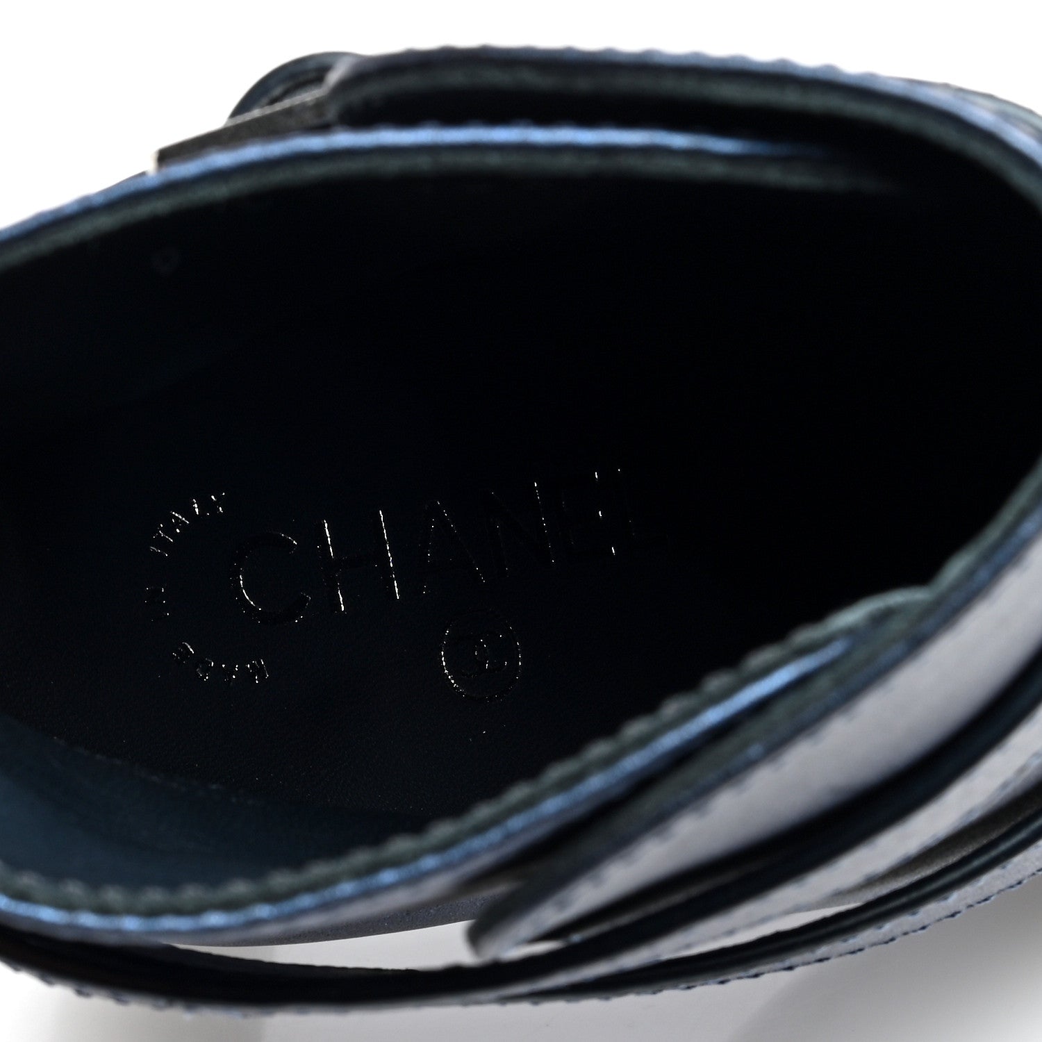 Chanel Calfskin Suede Cap Toe CC Short Boots 40 Navy Black 7 of 8