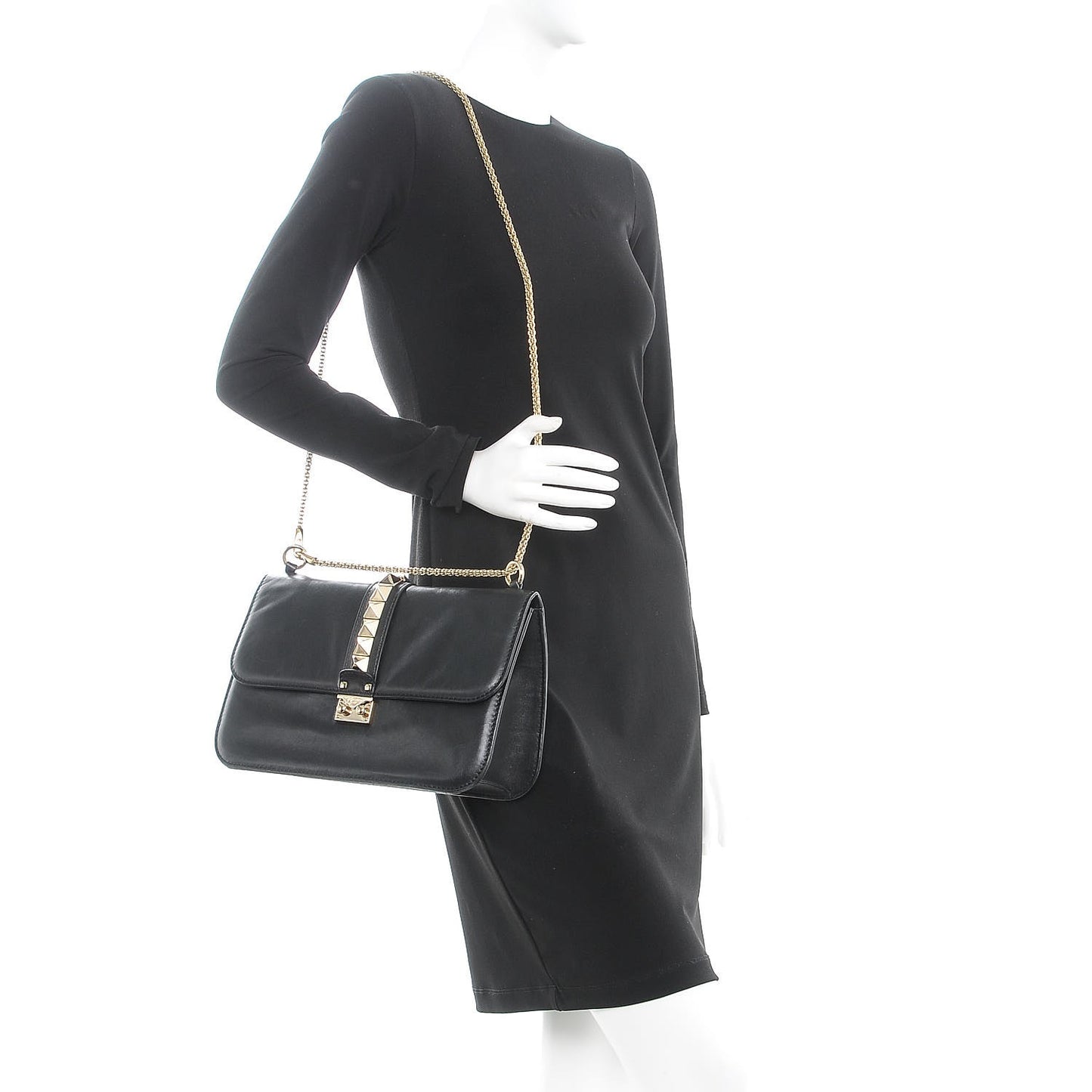Vitello Large Glam Lock Rockstud Flap Black