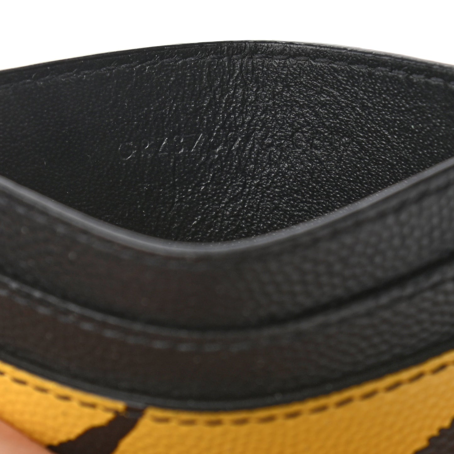 Calfskin Zebra Print Credit Card Case Black Yellow
