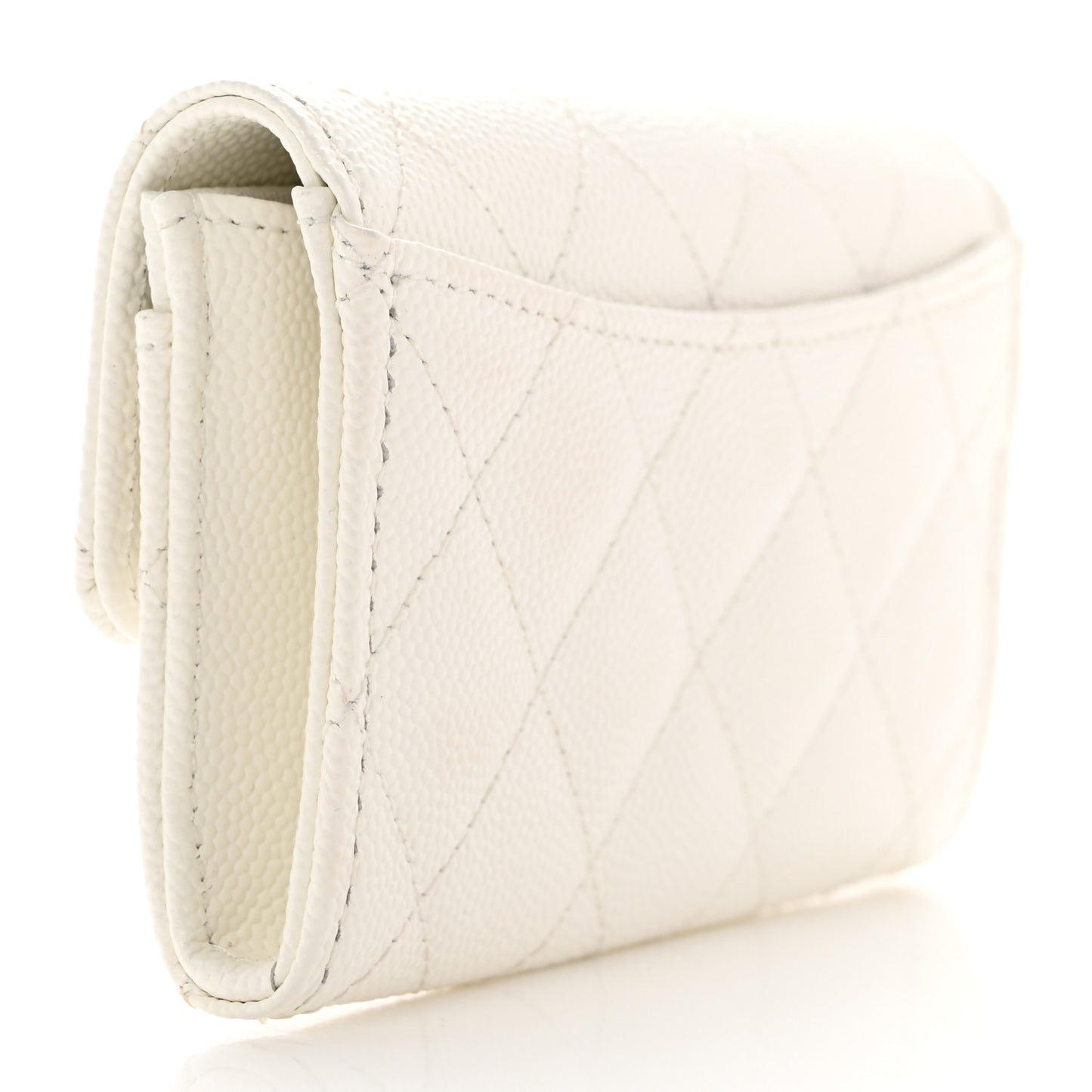 Caviar Quilted Flap Card Holder Wallet White