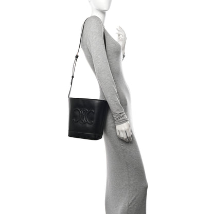 Celine Smooth Calfskin Small Cuir Triomphe Bucket Bag Black 2 of 10