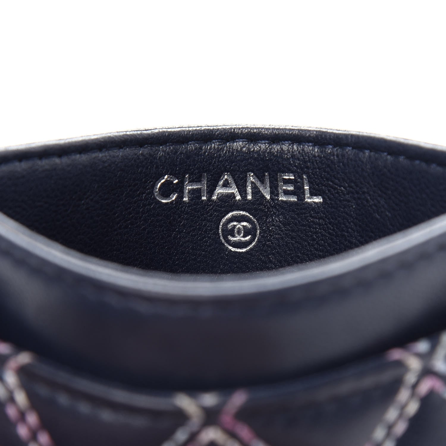 Chanel Lambskin Double Stitch Quilted Card Holder Navy Blue 5 of 7