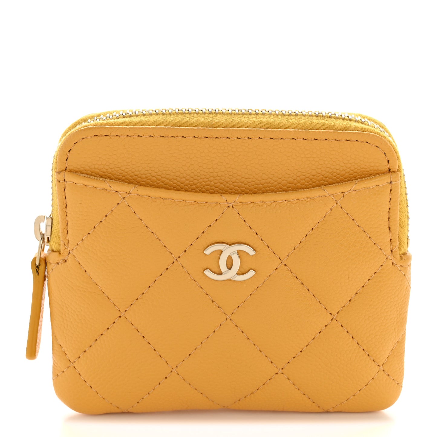 Caviar Quilted Zip Card Holder Wallet Yellow