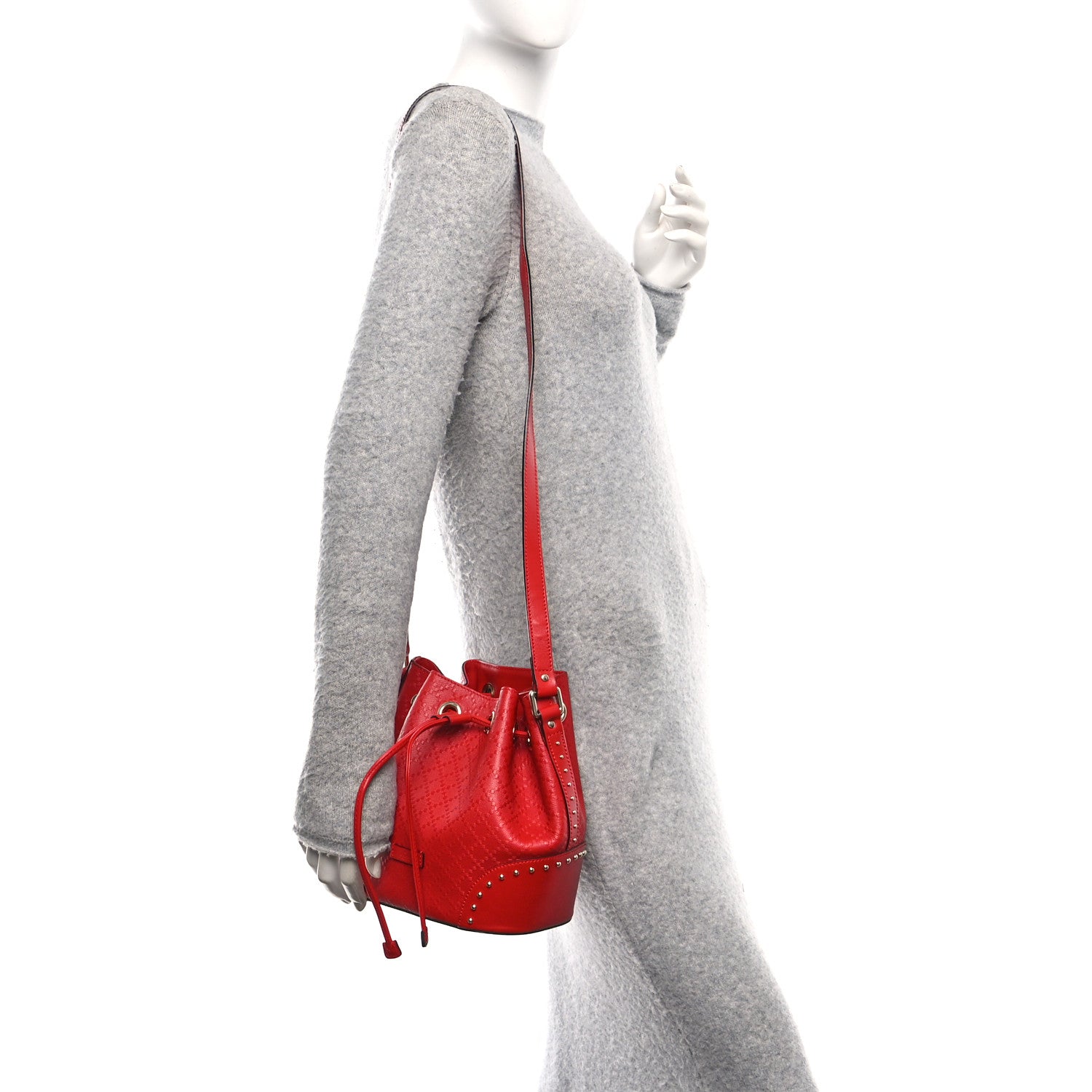 Gucci Hilary Lux GG Monogram Embossed Studded Small Bucket Bag Tobasco 2 of 10