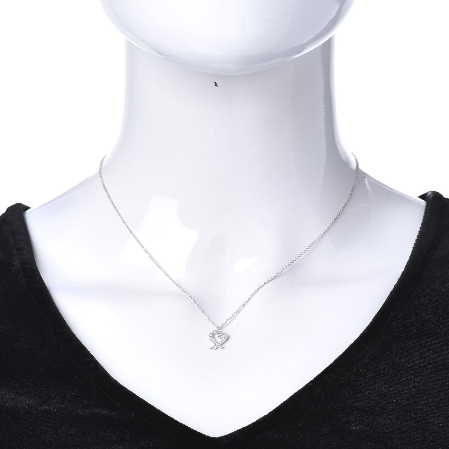 18K White Gold Diamond Mini Paloma Picasso Loving Heart Pendant Necklace