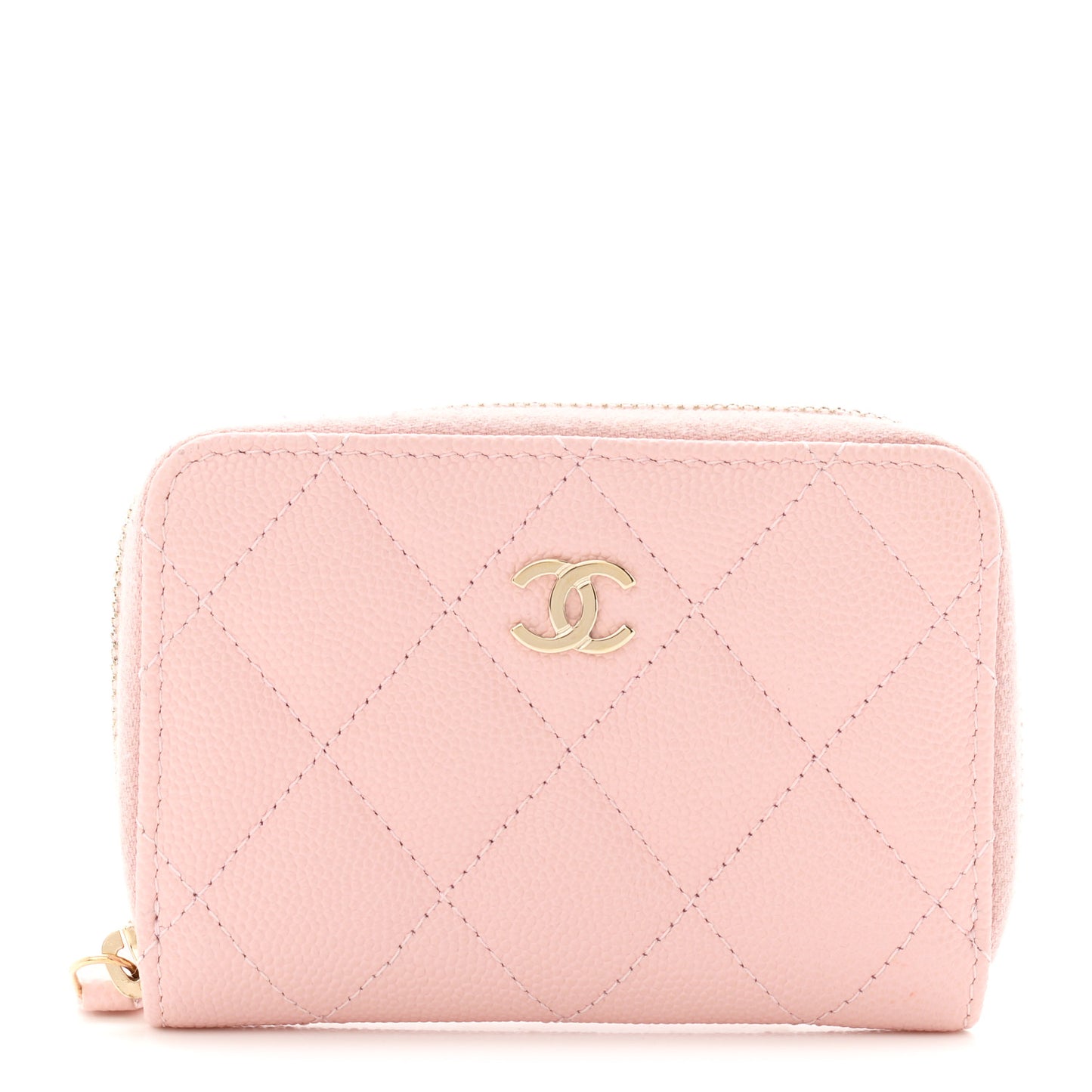 Caviar Quilted Zip Coin Purse Pink