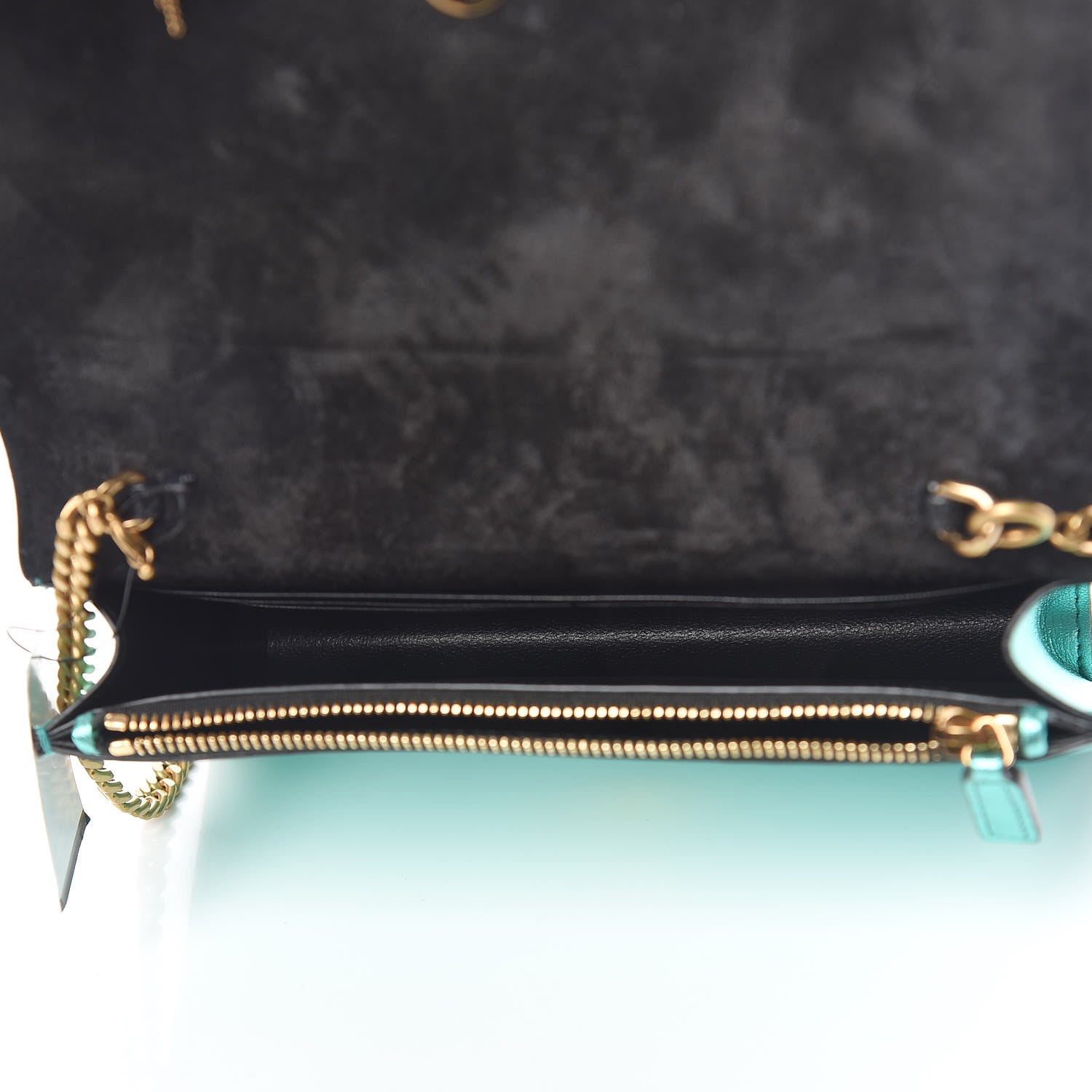 Saint Laurent Laminated Calfskin Classic Monogram Kate Tassel Chain Wallet Green 5 of 11